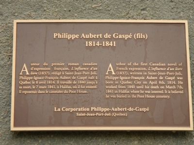 Philippe Aubert de Gaspé (fils) Marker image. Click for full size.