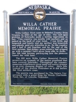 Willa Cather Memorial Prairie Marker. Click for full size. Willa Cather Memorial Prairie Marker image. Click for full size.