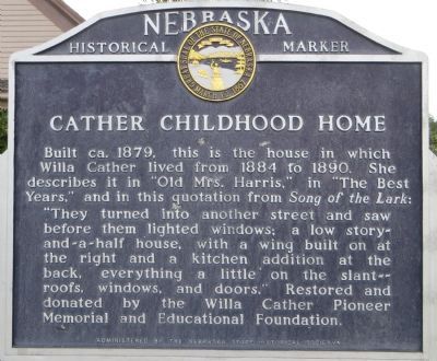 Cather Childhood Home Marker image. Click for full size.