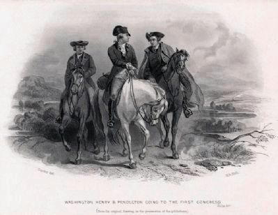 "Washington, Henry & Pendleton going to the First Congress," <br>Lithograph by Henry Bryan Hall. Click for full size. "Washington, Henry & Pendleton going to the First Congress," <br>Lithograph by Henry Bryan Hall image. Click for full size.