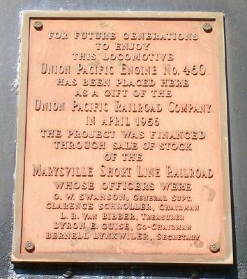 Union Pacific Engine No. 460 Marker image. Click for full size.
