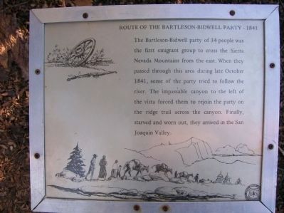 Route of the Bartleson-Bidwell Party - 1841 Marker. Click for full size. Route of the Bartleson-Bidwell Party - 1841 Marker image. Click for full size.