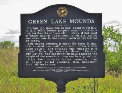 Green Lake Mounds Marker. Click for full size. Green Lake Mounds Marker image. Click for full size.