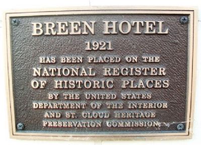 Breen Hotel NRHP Marker image. Click for full size.
