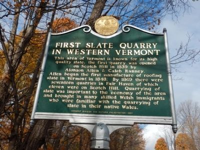 First Slate Quarry in Western Vermont Marker image. Click for full size.