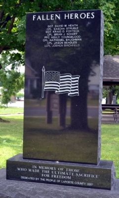 La Porte County Afghanistan–Iraq–Kuwait Memorial. Click for full size. La Porte County Afghanistan–Iraq–Kuwait Memorial image. Click for full size.