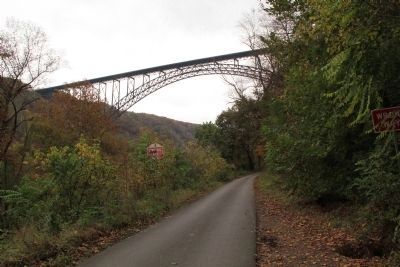 Fayette Station Rd. Looking north toward the New River Gorge Bridge. Click for full size. Fayette Station Rd. Looking north toward the New River Gorge Bridge image. Click for full size.