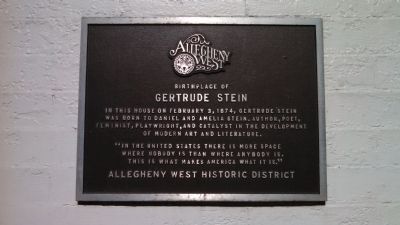 Birthplace of Gertrude Stein Marker. Click for full size. Birthplace of Gertrude Stein Marker image. Click for full size.