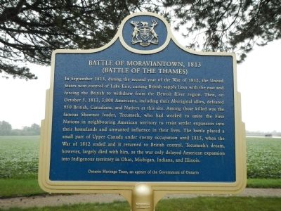 Battle of Moraviantown, 1813 Marker (English side). Click for full size. Battle of Moraviantown, 1813 Marker (English side) image. Click for full size.