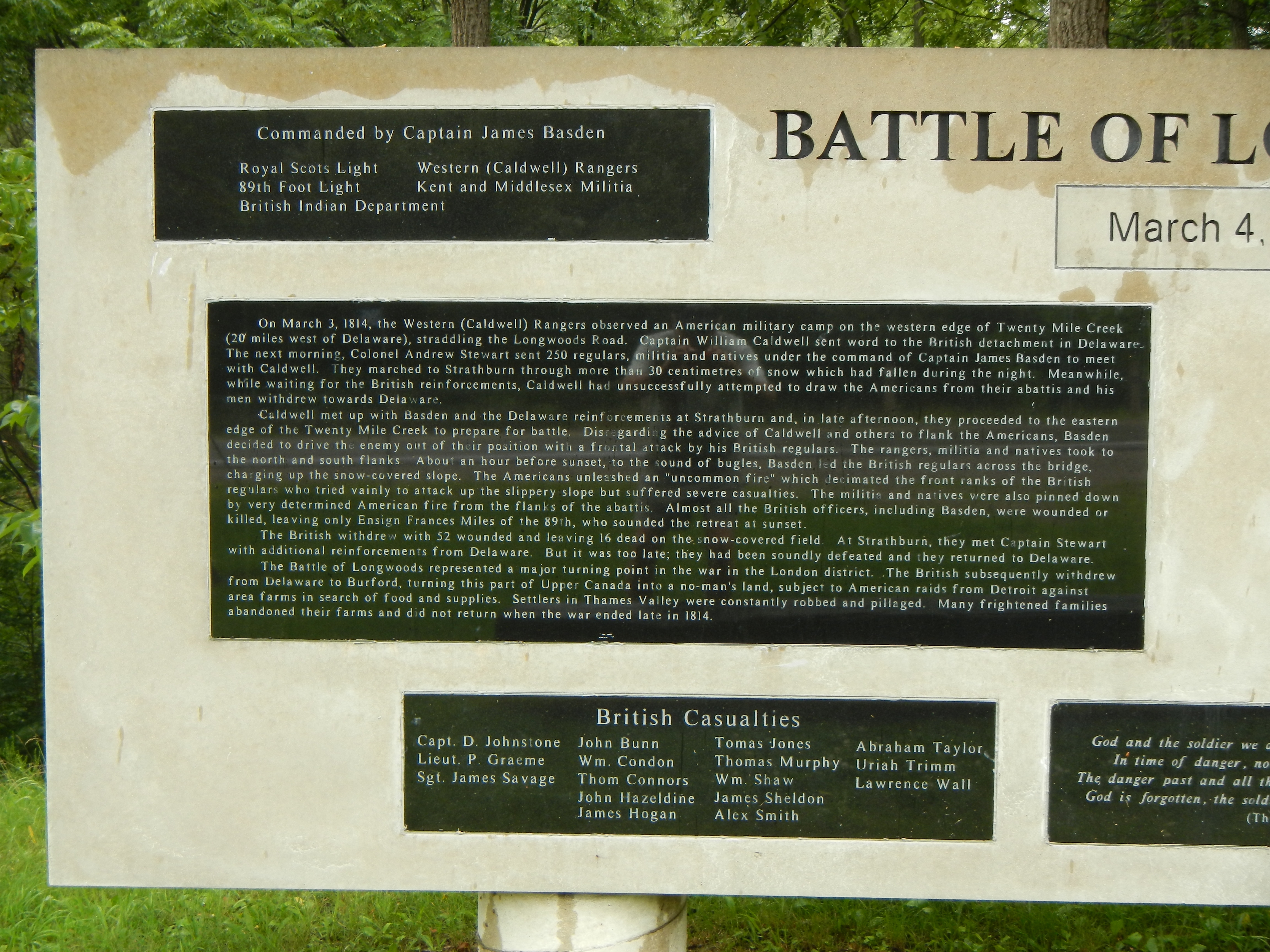 Battle of Longwoods Marker (left side)