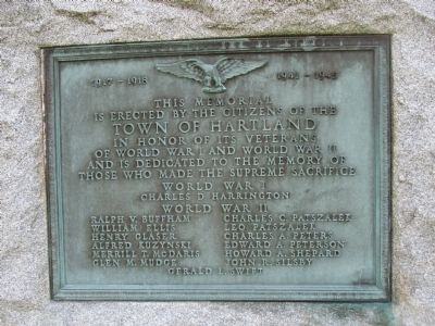 Town of Hartland World War I and World War II Memorial. Click for full size. Town of Hartland World War I and World War II Memorial image. Click for full size.