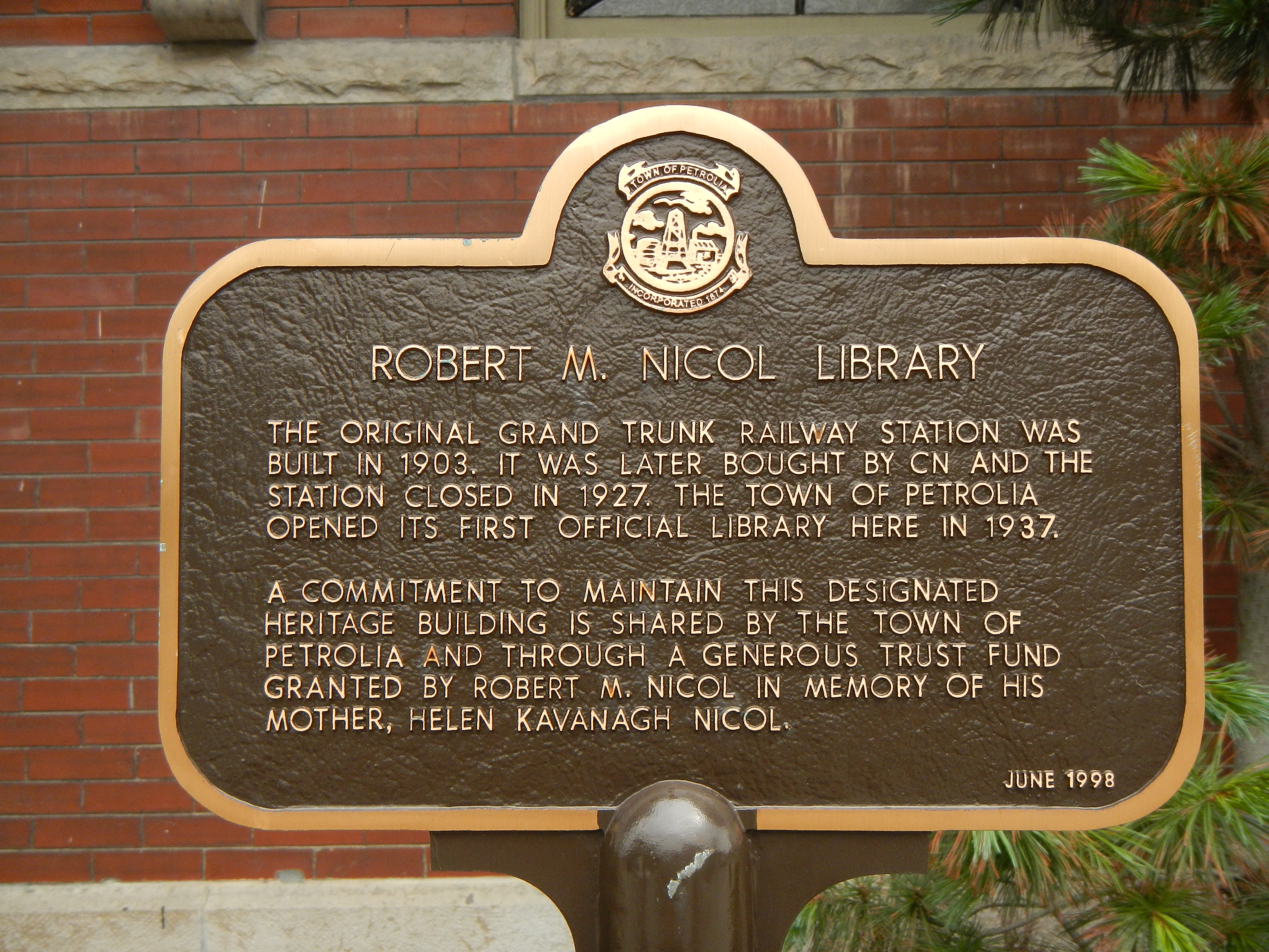 Robert M. Nicol Library Marker