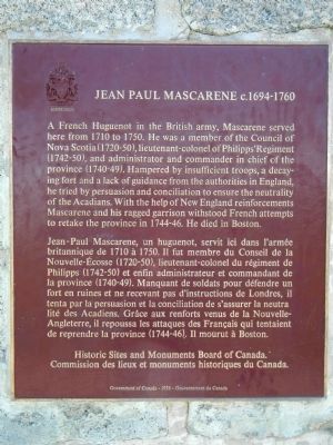 Jean Paul Mascarene Marker. Click for full size. Jean Paul Mascarene Marker image. Click for full size.