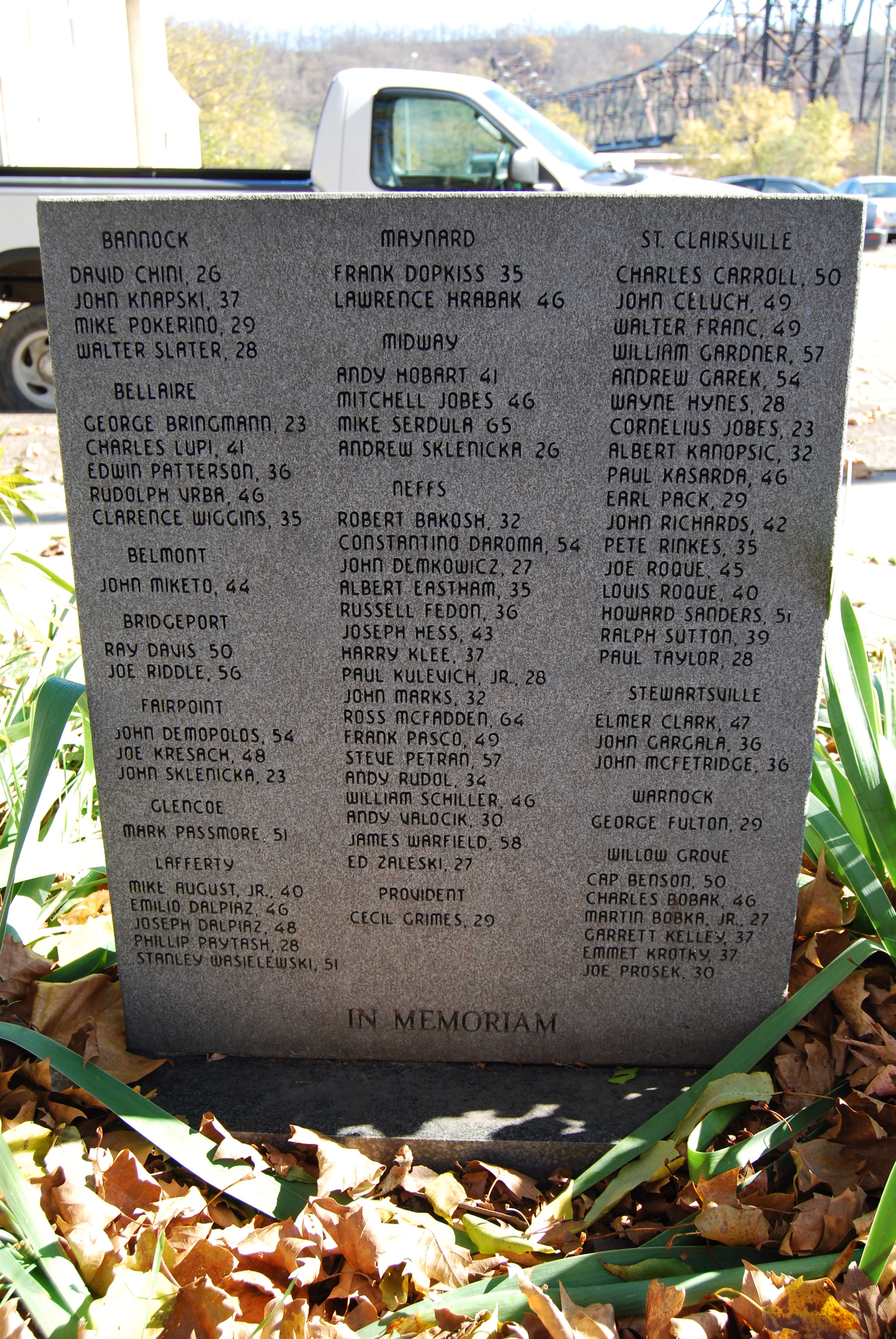 Willow Grove Mine Marker-Names of Victims