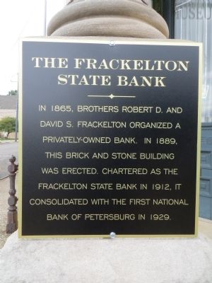 The Frackelton State Bank Marker. Click for full size. The Frackelton State Bank Marker image. Click for full size.