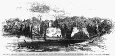 Remains of the Monocacy Railroad Bridge - September 1862 image. Click for full size.