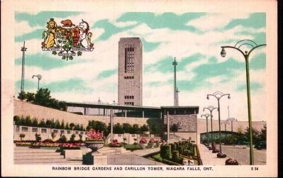 “Rainbow Bridge Gardens and Carillon Tower, Niagara Falls, Ont.” image. Click for full size.