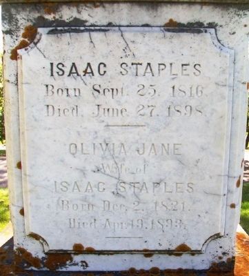 Isaac Staples Monument in Fairview Cemetery image. Click for full size.