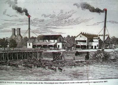 Sawmill Illustration on James Green Park Marker. Click for full size. Sawmill Illustration on James Green Park Marker image. Click for full size.