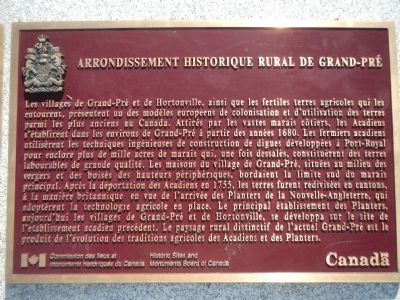 Arrondissement Historique Rural de Grand-Pré Marker (French). Click for full size. Arrondissement Historique Rural de Grand-Pré Marker (French) image. Click for full size.