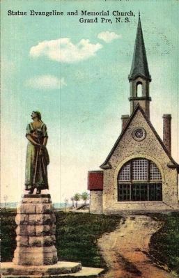 <i>Statue Evangeline and Memorial Church, Grand Pre, N.S.</i> image. Click for full size.