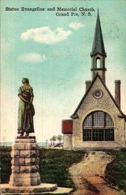 <i>Statue Evangeline and Memorial Church, Grand Pre, N.S.<i> image. Click for full size.