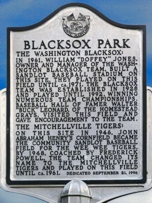Blacksox Park Marker. Click for full size. Blacksox Park Marker image. Click for full size.