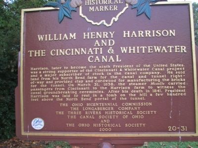 William Henry Harrison and the Cincinnati & Whitewater Canal Marker image. Click for full size.