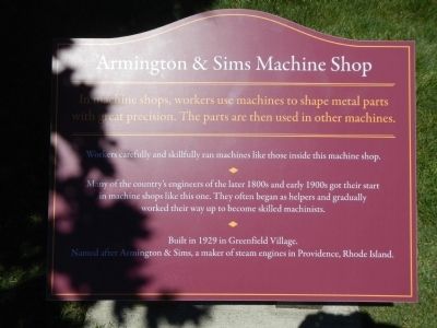 Armington & Sims Machine Shop Marker image. Click for full size.