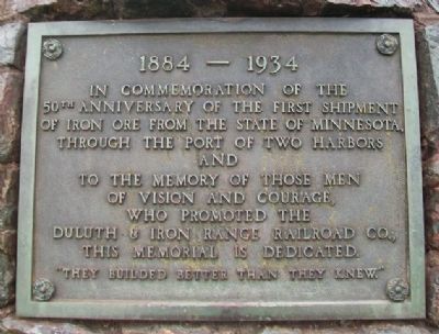 50th Anniversary of First Shipment of Iron Ore From Minnesota Marker. Click for full size. 50th Anniversary of First Shipment of Iron Ore From Minnesota Marker image. Click for full size.