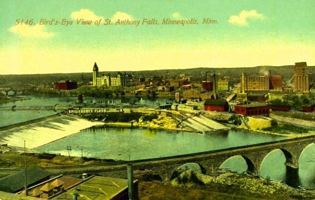 <i>Bird's-eye View of St. Anthony Falls, Minneapolis, Minn.</i>. Click for full size. <i>Bird's-eye View of St. Anthony Falls, Minneapolis, Minn.</i> image. Click for full size.