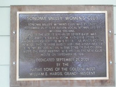Sonoma Valley Women’s Club Marker image. Click for full size.