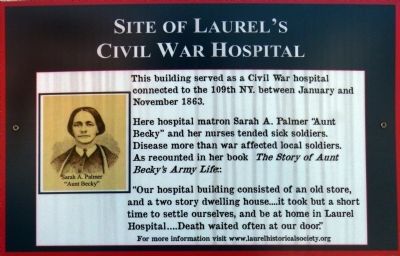 Site of Laurel's Civil War Hospital Marker. Click for full size. Site of Laurel's Civil War Hospital Marker image. Click for full size.