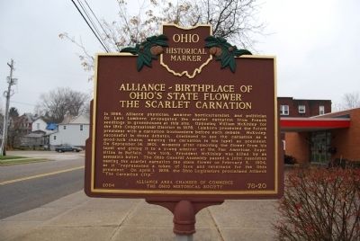 Alliance-Birthplace of Ohio's State Flower - The Scarlet Carnation Marker image. Click for full size.
