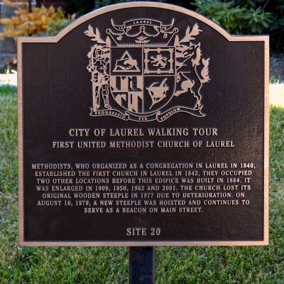 First United Methodist Church of Laurel Marker image. Click for full size.