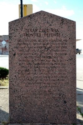 Texas Civil War Frontier Defense Side of Marker. Click for full size. Texas Civil War Frontier Defense Side of Marker image. Click for full size.