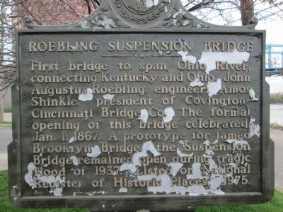 Roebling Suspension Bridge Marker - prior to refurbishment image. Click for full size.