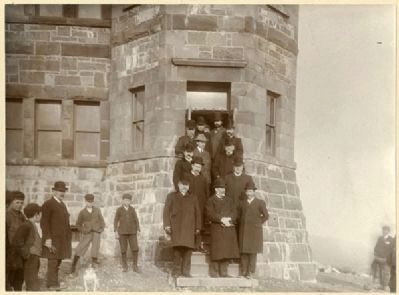 <i>Marconi and assistants with Newfoundland cabinet outside of the Cabot Tower </i> image. Click for full size.