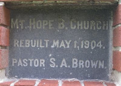 Mt. Hope Baptist Church Cornerstone. Click for full size. Mt. Hope Baptist Church Cornerstone image. Click for full size.