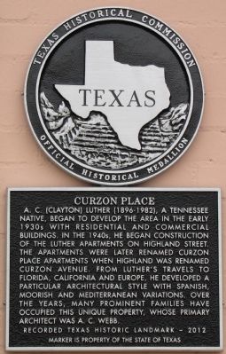 Curzon Place Texas Historical Marker image. Click for full size.