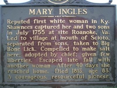 Mary Ingles Marker. Click for full size. Mary Ingles Marker image. Click for full size.