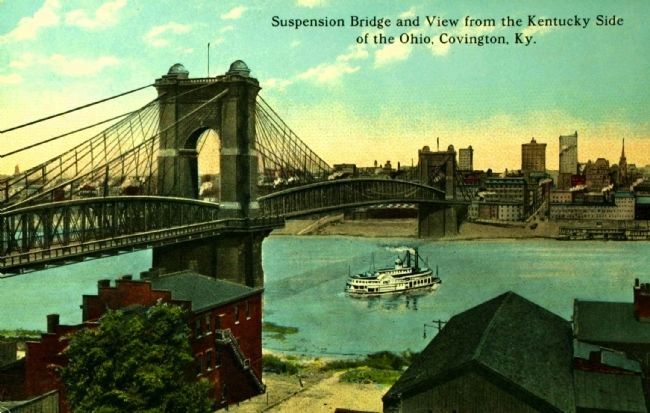 <i> Suspension Bridge and View from the Kentucky Side of the Ohio River, Covington, Ky.</i> image. Click for full size.