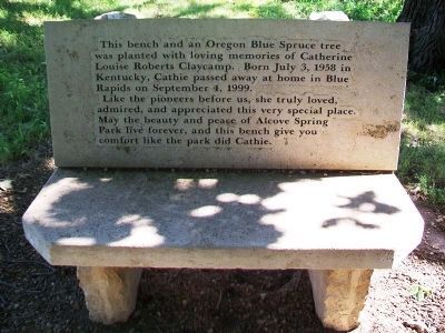Catherine Claycamp Memorial Bench at Alcove Spring. Click for full size. Catherine Claycamp Memorial Bench at Alcove Spring image. Click for full size.