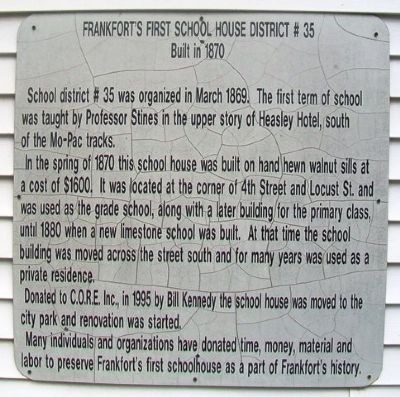 Frankfort's First School House Marker image. Click for full size.