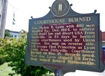 Courthouse Burned Marker (<i>front side</i>) image. Click for full size.