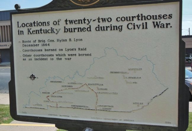 Map of Kentucky Courthouses Burned During Civil War image. Click for full size.