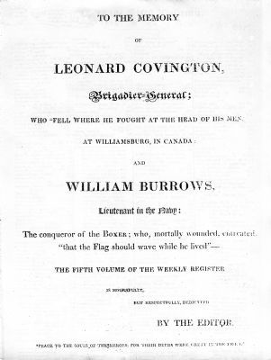 Cover of Niles' Register, Volume V, September 4, 1813 - February 26, 1814. Click for full size. Cover of Niles' Register, Volume V, September 4, 1813 - February 26, 1814 image. Click for full size.