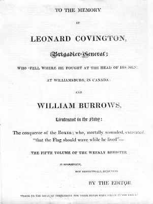 Cover of Niles' Register, Volume V, September 4, 1813 - February 26, 1814 image. Click for full size.