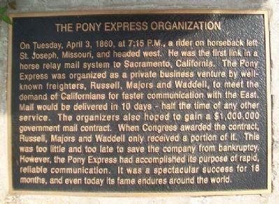 The Pony Express Organization Marker image. Click for full size.