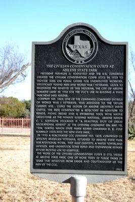 The Civilian Conservation Corps at Abilene State Park Marker. Click for full size. The Civilian Conservation Corps at Abilene State Park Marker image. Click for full size.